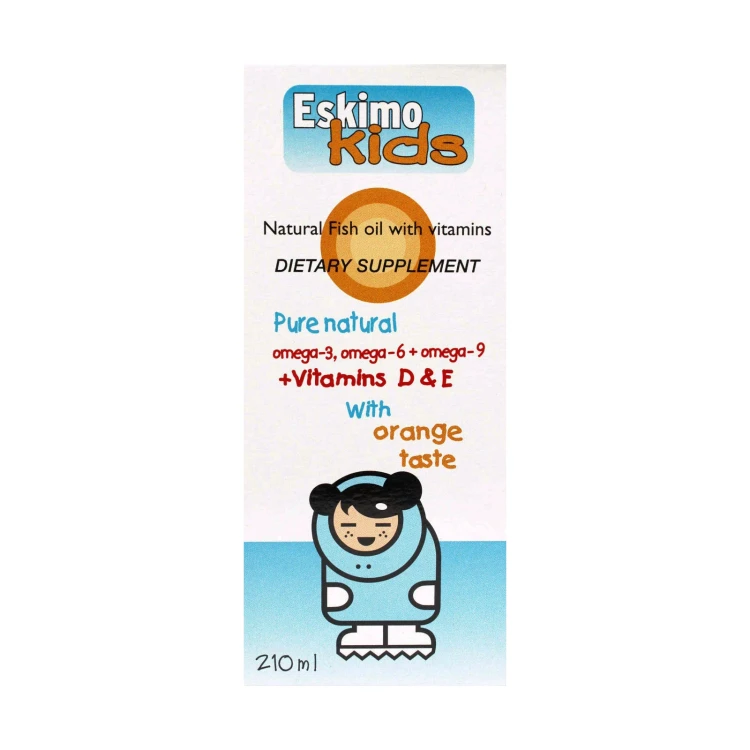 Eskimo Kids Omega 3-6-9 + Vitamin D + Vitamin E Orange Flavour Syrup 210ml